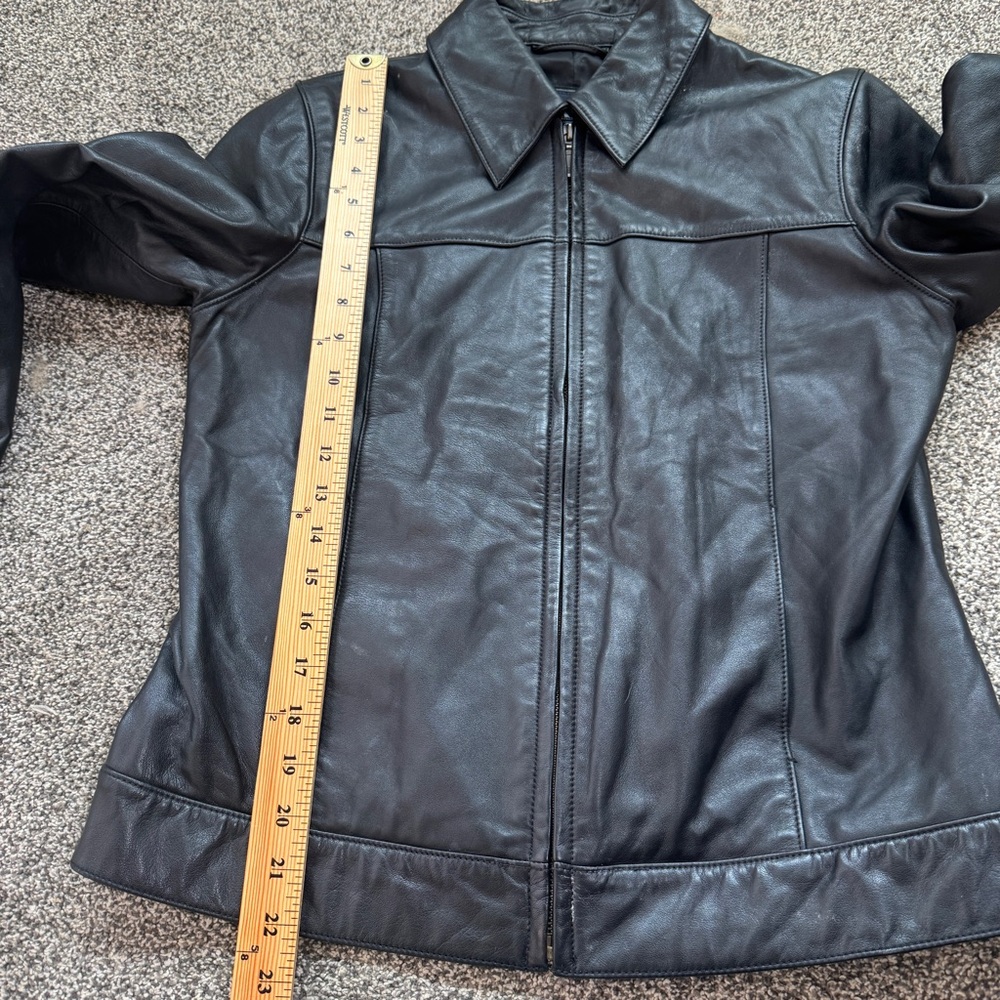Vintage GAP Leather Jacket Womens M Black Zip Up Minimalist 90s Coat - Picture 9 of 15